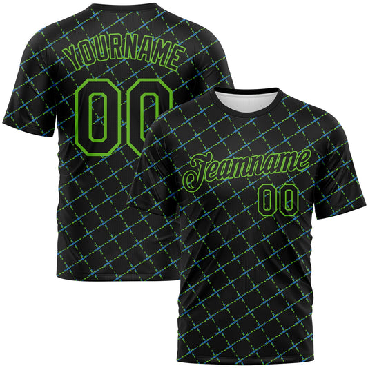 Custom Black Blue-Aurora Green Diamond Crosshatch Sportswear Performance T-Shirt - Main View
