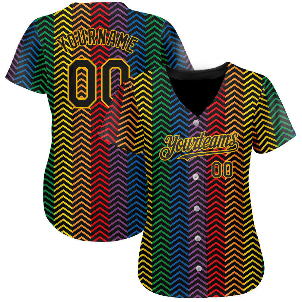 Custom Rainbow For Pride Month Love Is Love LGBT 3D Authentic Baseball Jersey view 2