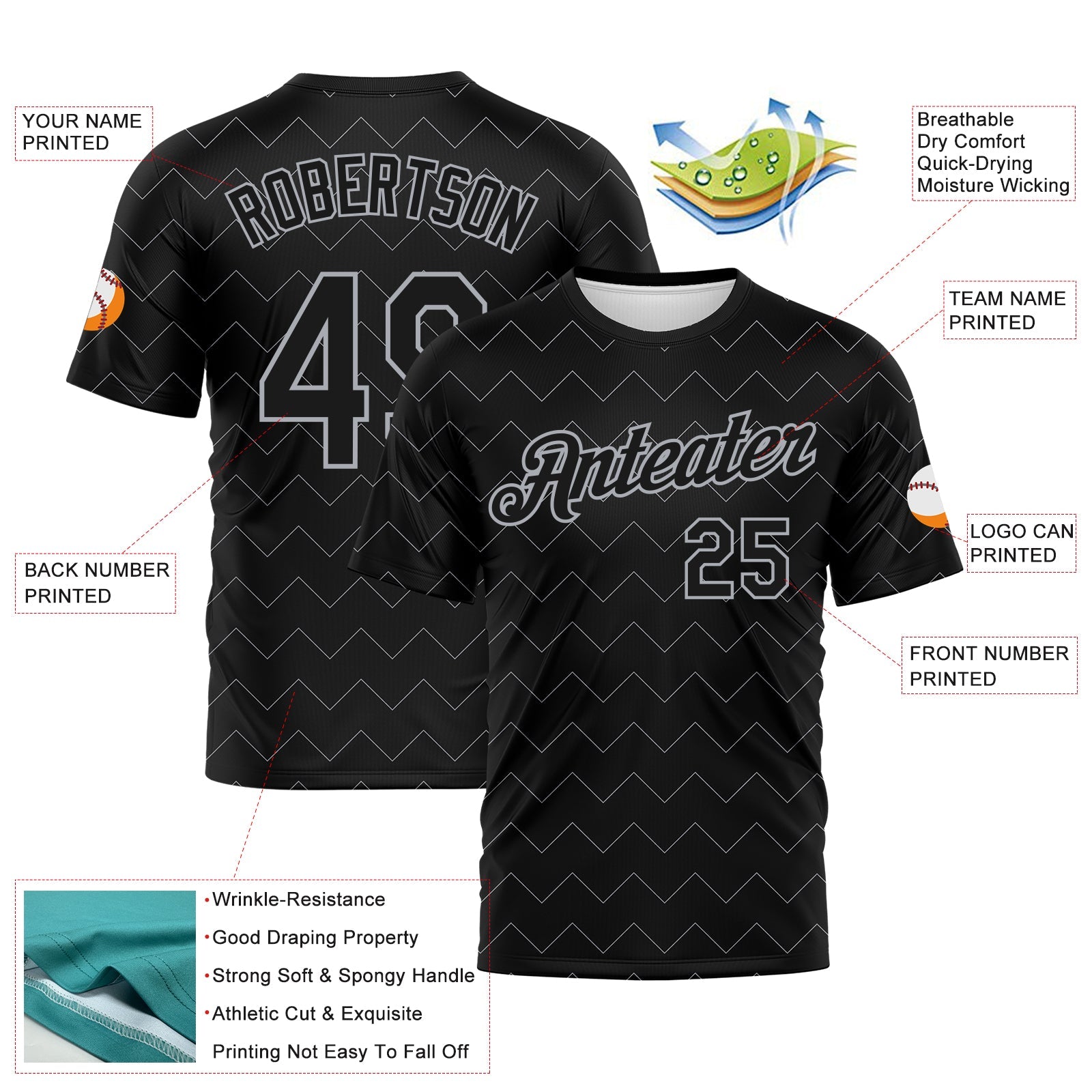 Custom Black-Gray Zigzag Wave Sportswear Performance T-Shirt view 2