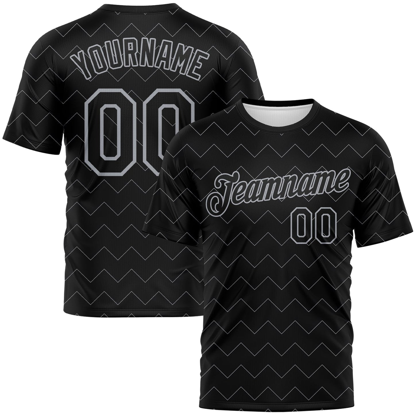 Custom Black-Gray Zigzag Wave Sportswear Performance T-Shirt - Main View