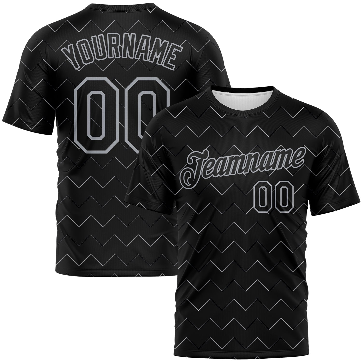 Custom Black-Gray Zigzag Wave Sportswear Performance T-Shirt - Main View