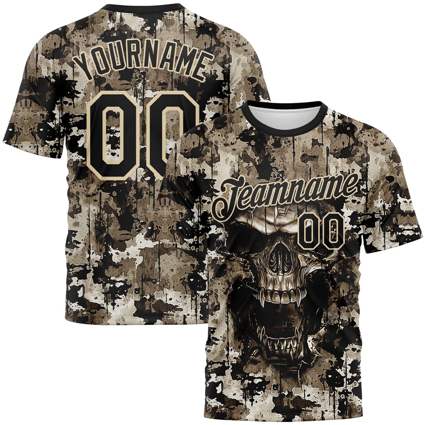 Custom Black-City Cream Skull Gothic Distressed Grunge Splatter Performance T-Shirt - Main View