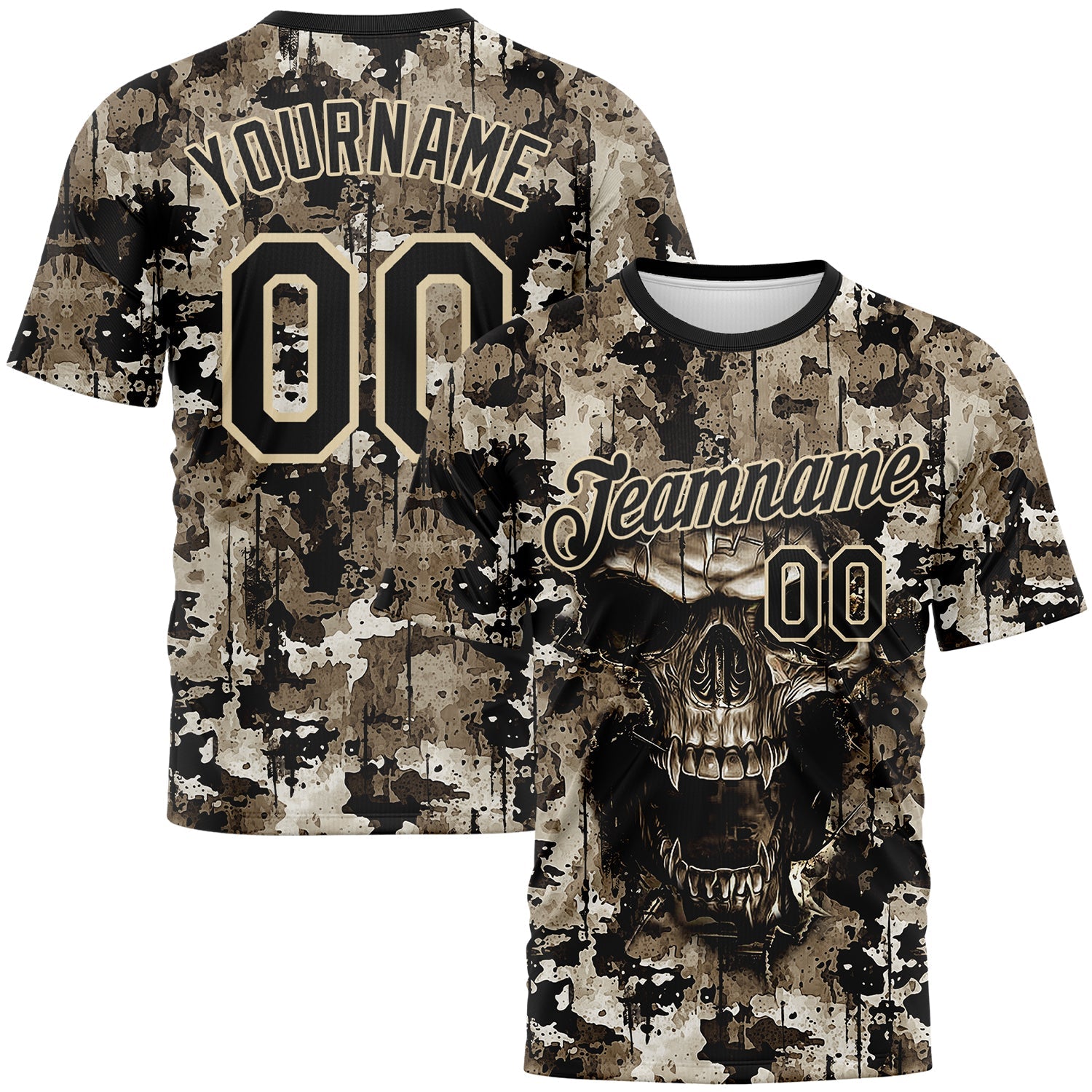 Custom Black-City Cream Skull Gothic Distressed Grunge Splatter Performance T-Shirt - Main View