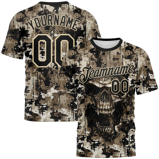 Custom Black-City Cream Skull Gothic Distressed Grunge Splatter Performance T-Shirt - Main View