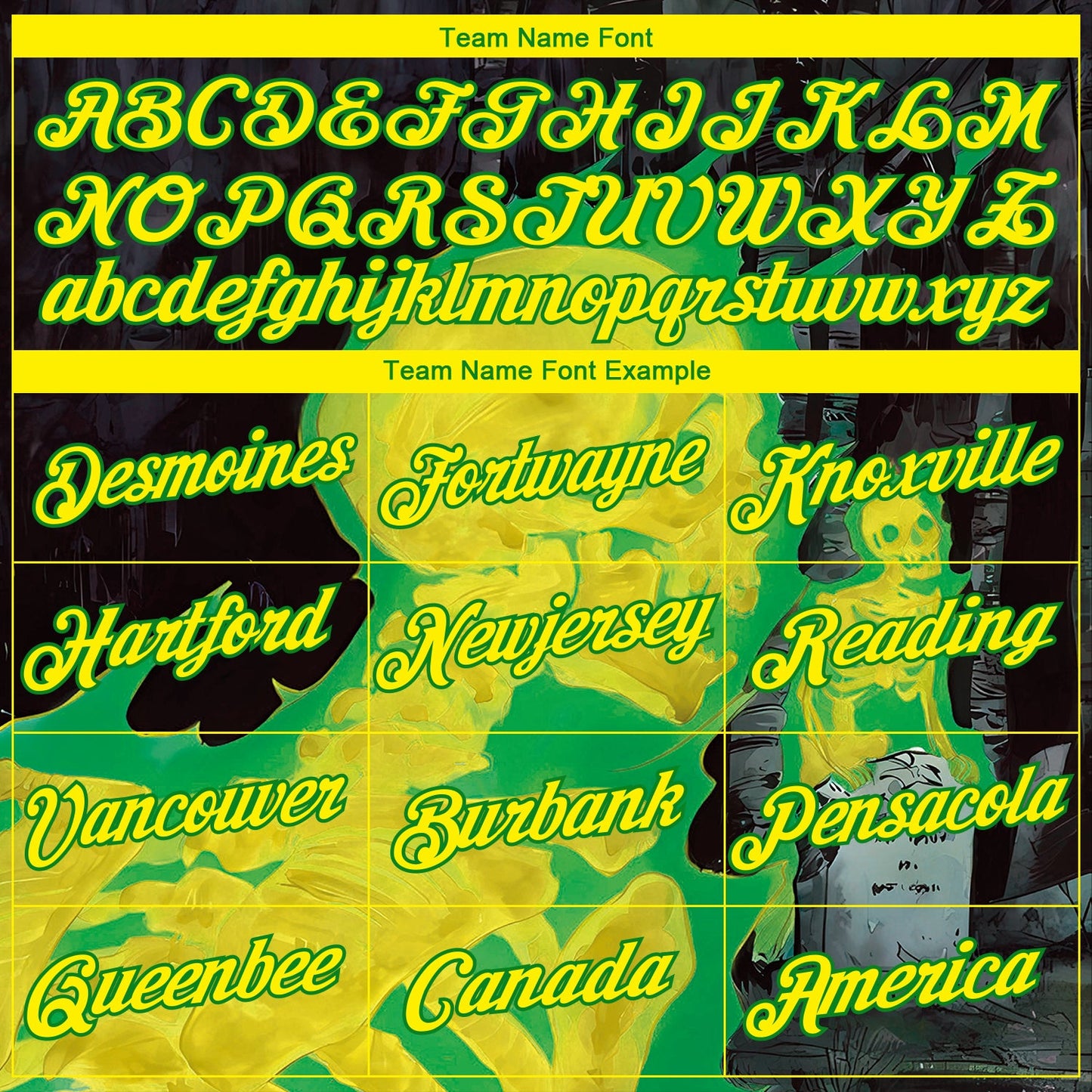 Custom Black Light Yellow-Grass Green Skull Gothic Distressed Grunge Performance T-Shirt view 3