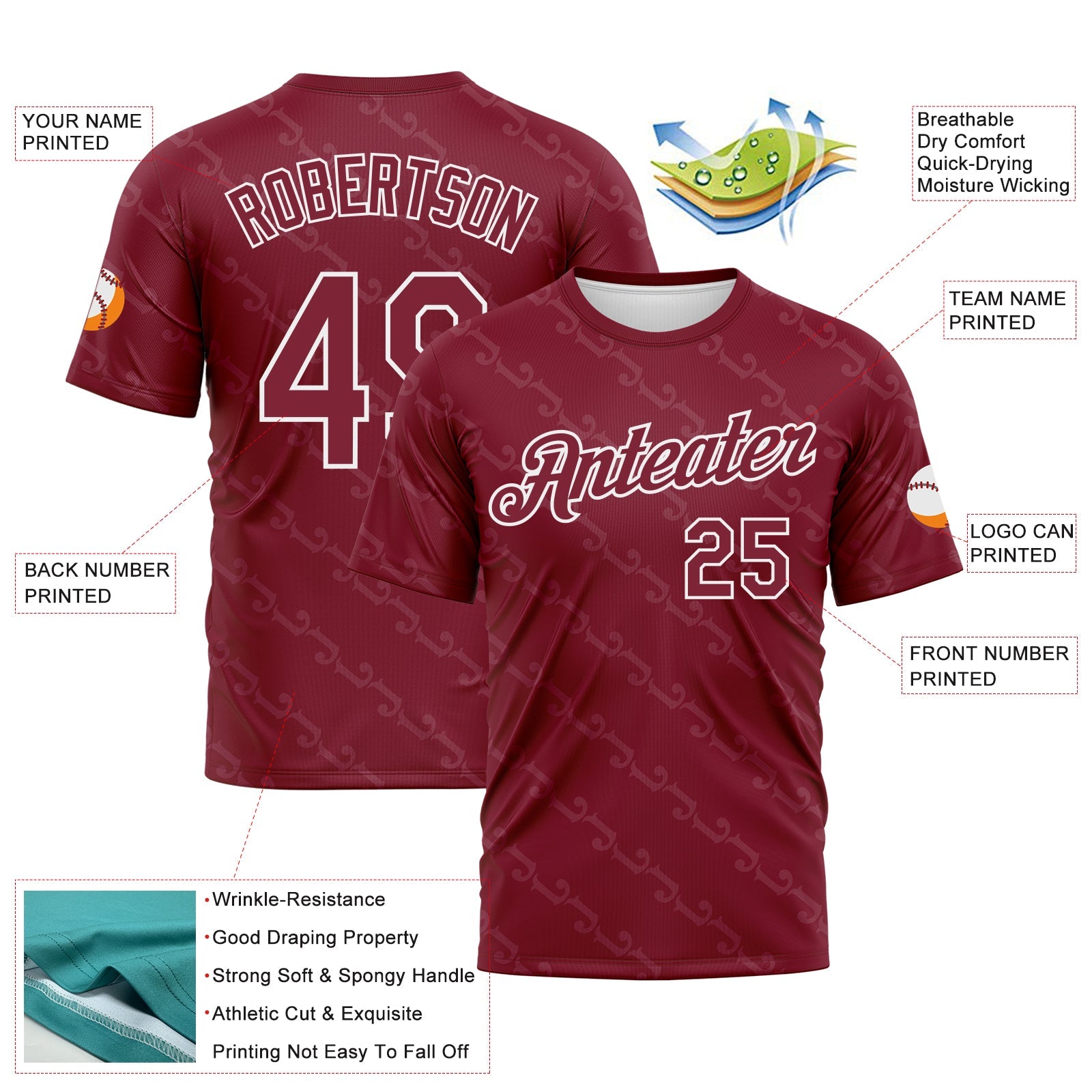 Custom Crimson-White Subtle Tonal Print Sportswear Performance T-Shirt view 2
