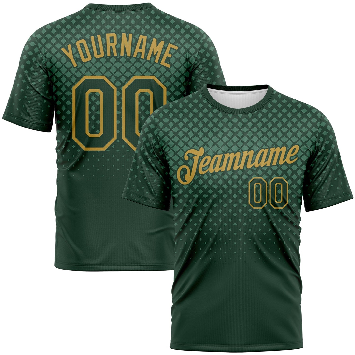 Custom Green-Old Gold Gradient Diamond Halftone Sportswear Performance T-Shirt - Main View