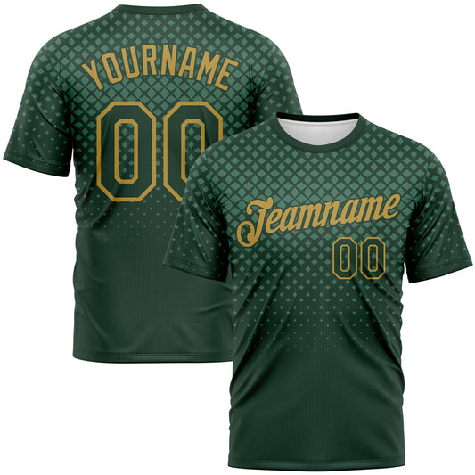 Custom Green-Old Gold Gradient Diamond Halftone Sportswear Performance T-Shirt - Main View