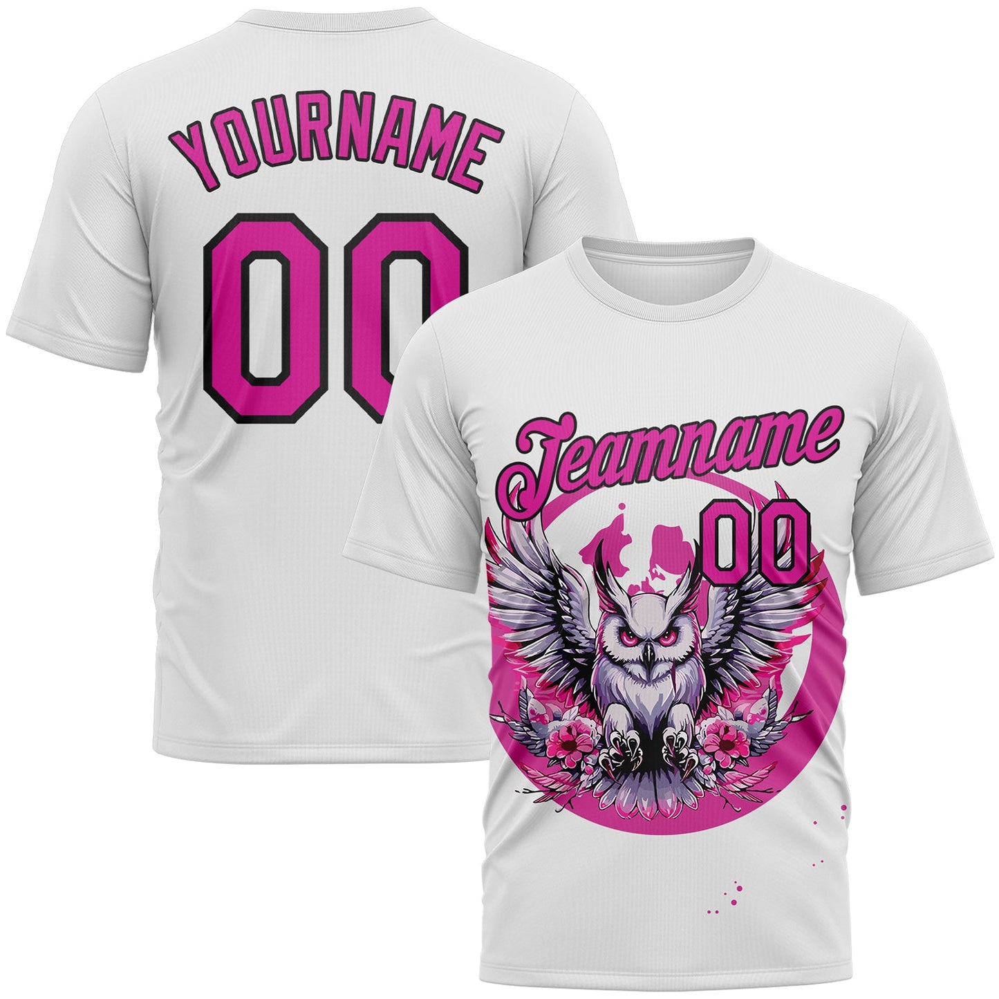 Custom White Deep Pink-Black Animal Owl Mascot Splatter Streetwear Style Performance T-Shirt - Main View