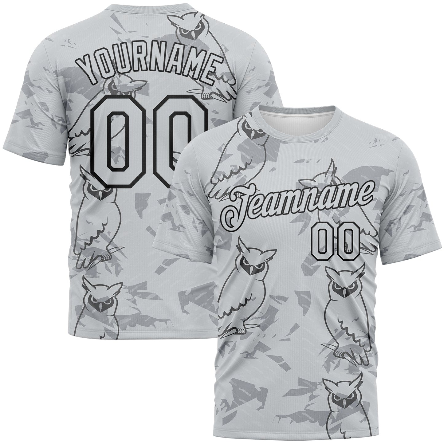 Custom Gray-Black Animal Owl Mascot Streetwear Style Performance T-Shirt - Main View