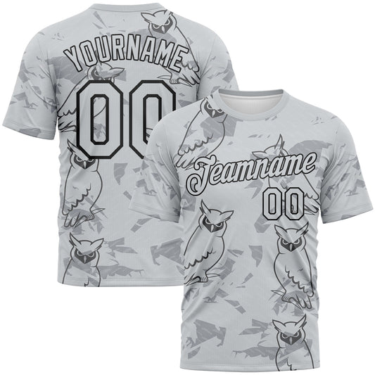 Custom Gray-Black Animal Owl Mascot Streetwear Style Performance T-Shirt - Main View
