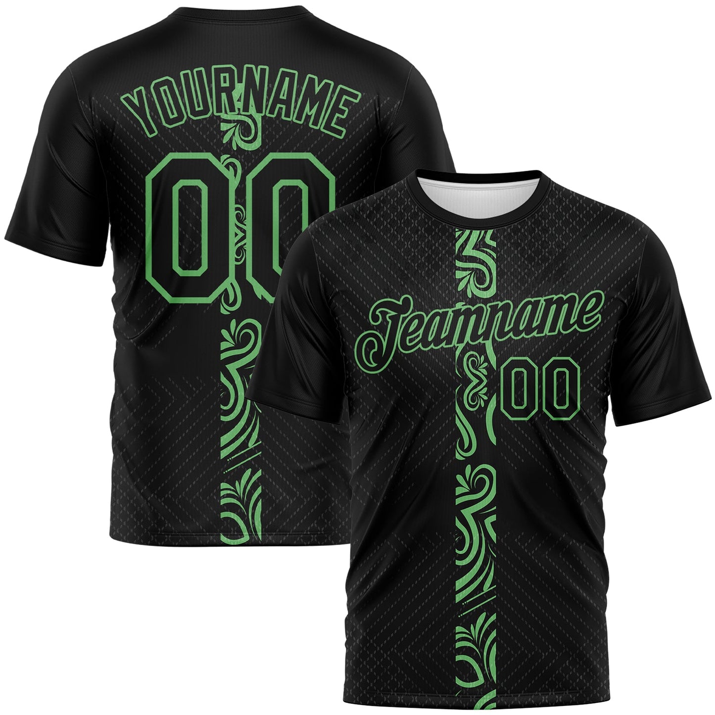 Custom Black-Pea Green Geometric Tribal Sportswear Performance T-Shirt - Main View