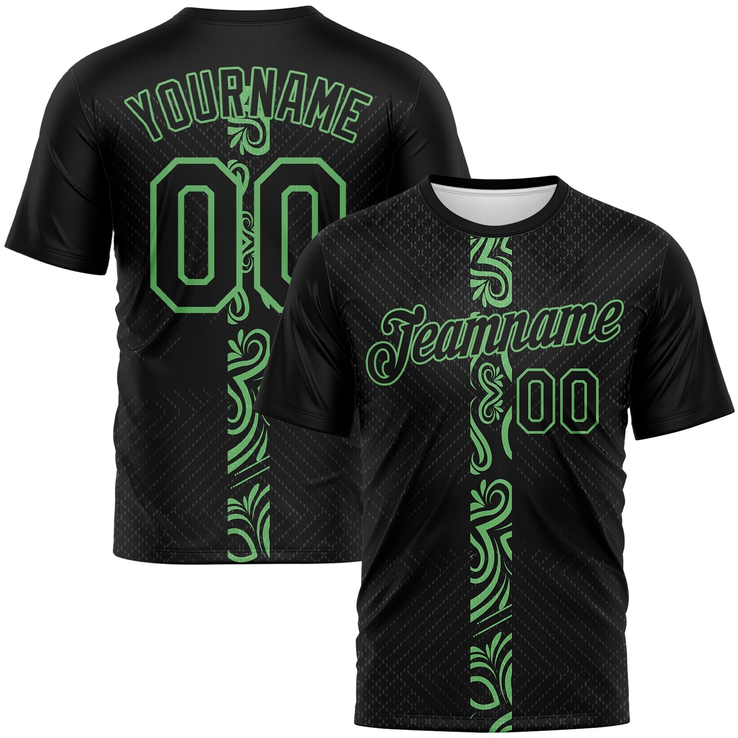 Custom Black-Pea Green Geometric Tribal Sportswear Performance T-Shirt - Main View