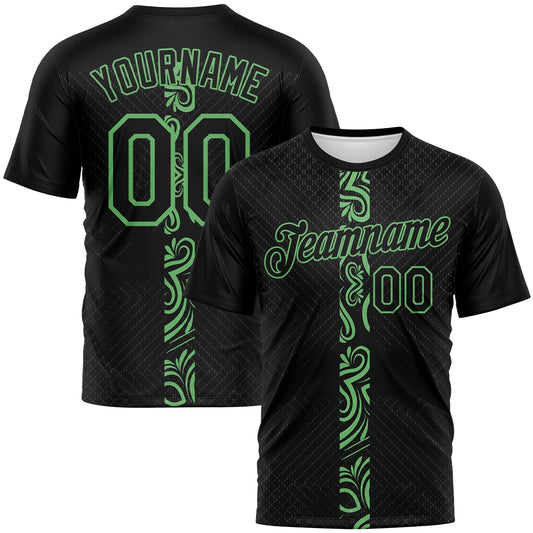 Custom Black-Pea Green Geometric Tribal Sportswear Performance T-Shirt - Main View