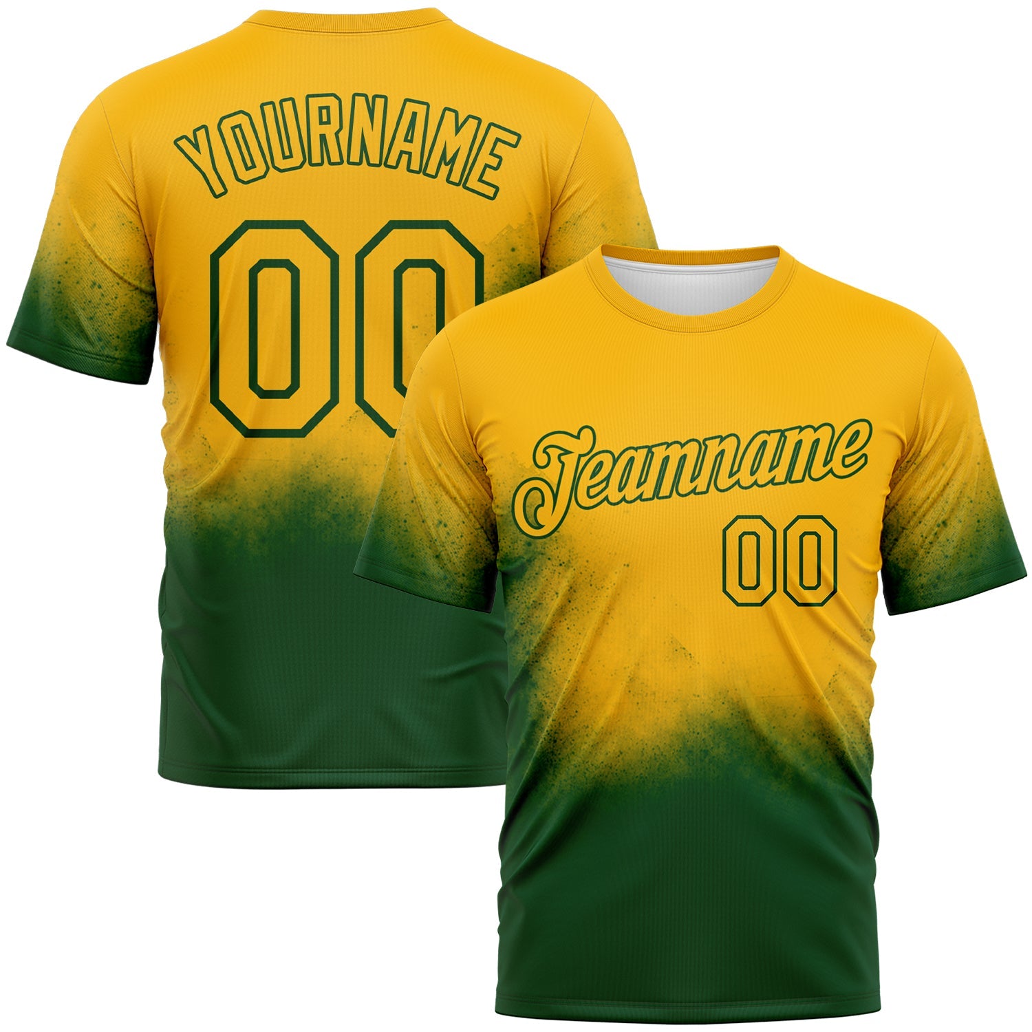 Custom Gold-Green Gradient Spray Speckle Performance T-Shirt - Main View