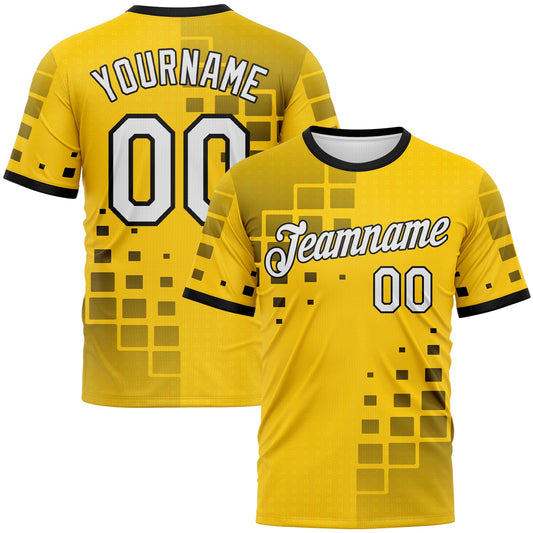 Custom Yellow White-Black Geometric Square Cyber Tech Gaming Sportswear Performance T-Shirt - Main View