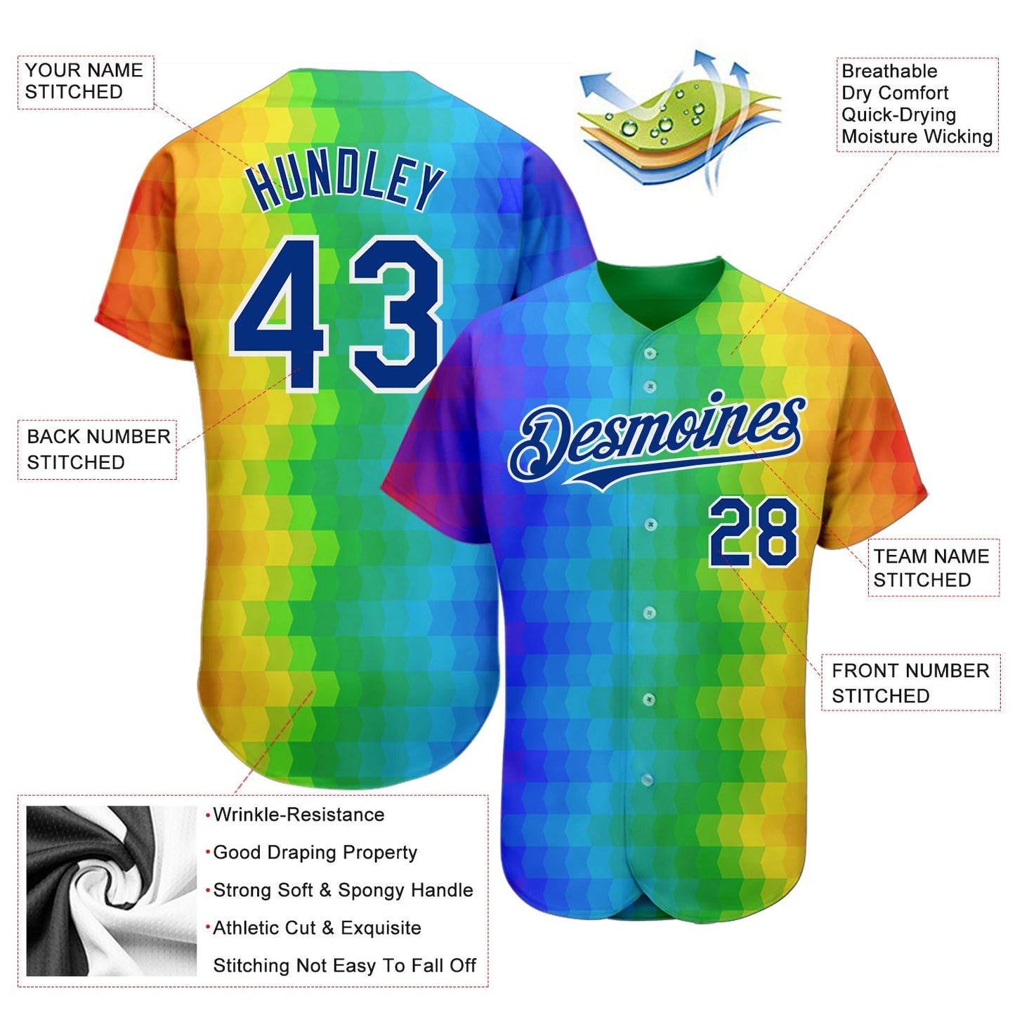 Custom Rainbow For Pride Month Love Is Love LGBT 3D Authentic Baseball Jersey view 3