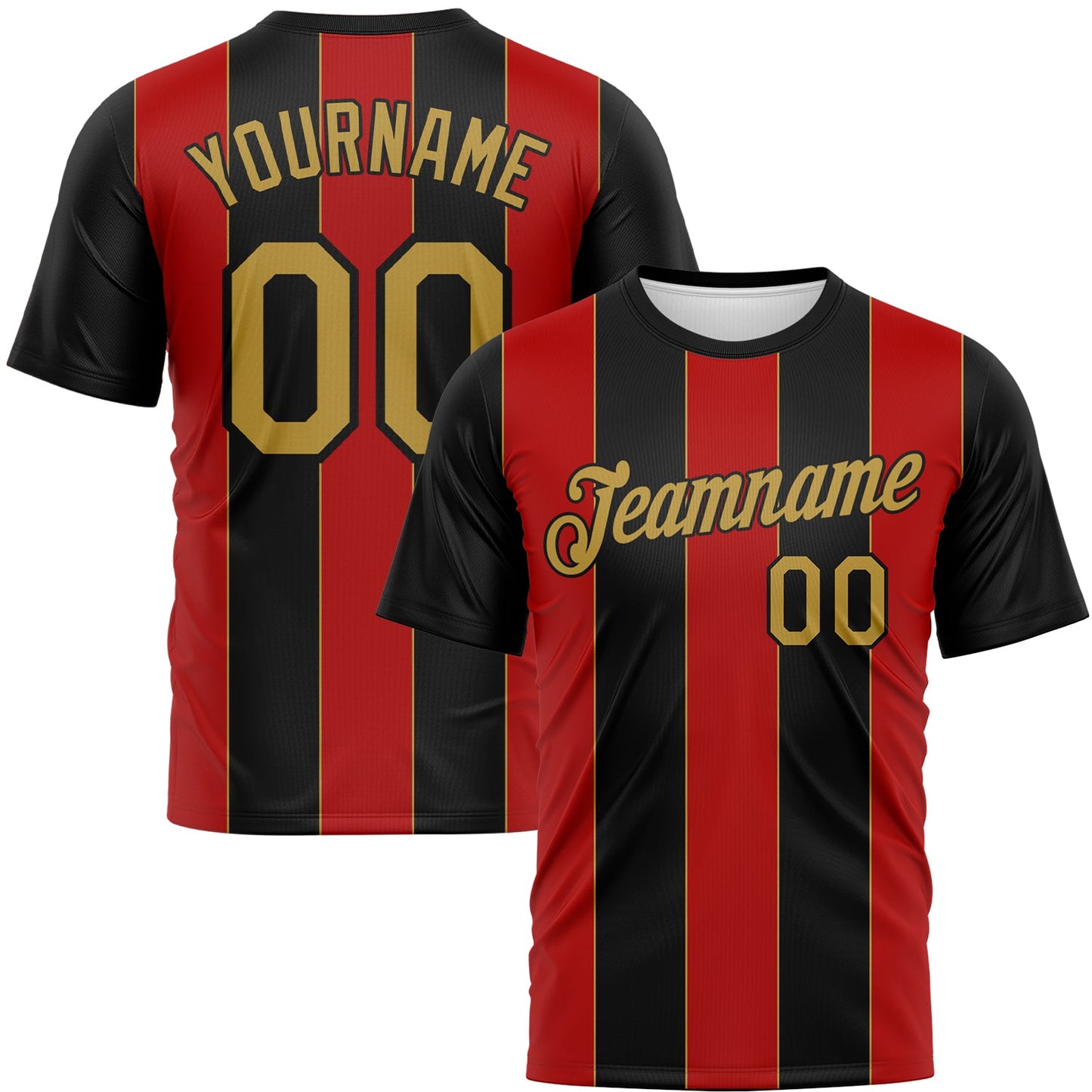 Custom Black Old Gold-Red Stripe Sportswear Performance T-Shirt - Main View