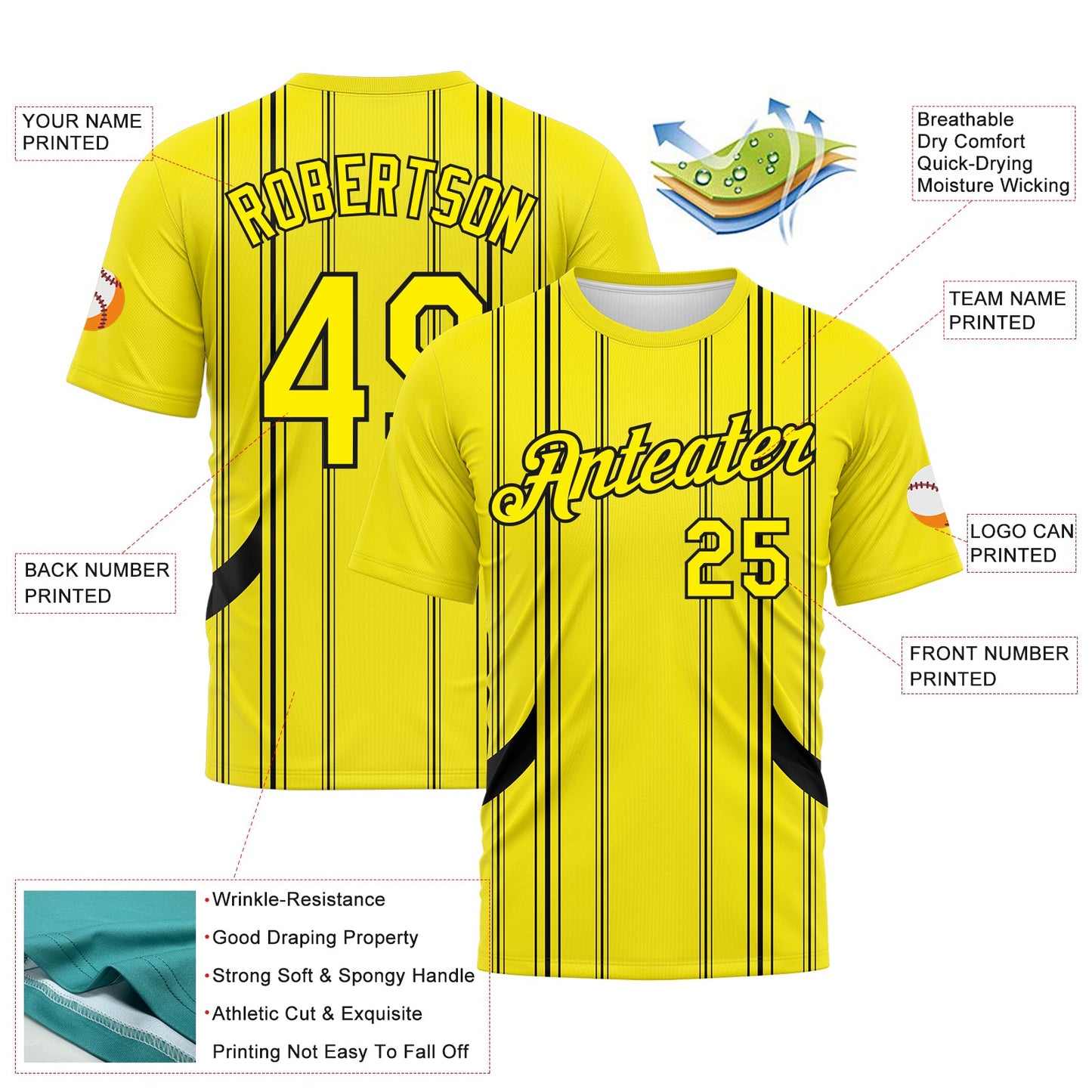 Custom Light Yellow-Black Stripe Sportswear Performance T-Shirt view 2