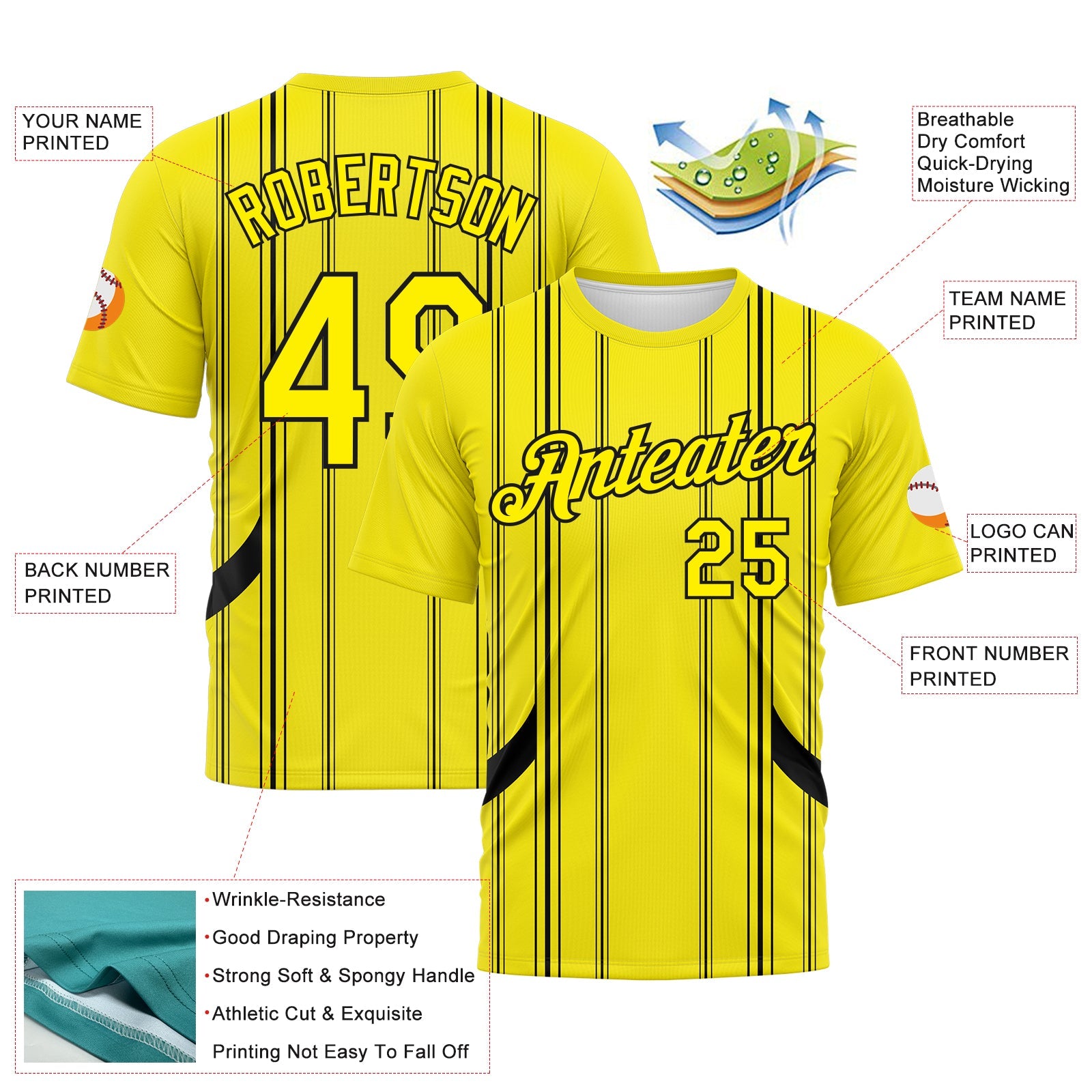 Custom Light Yellow-Black Stripe Sportswear Performance T-Shirt view 2