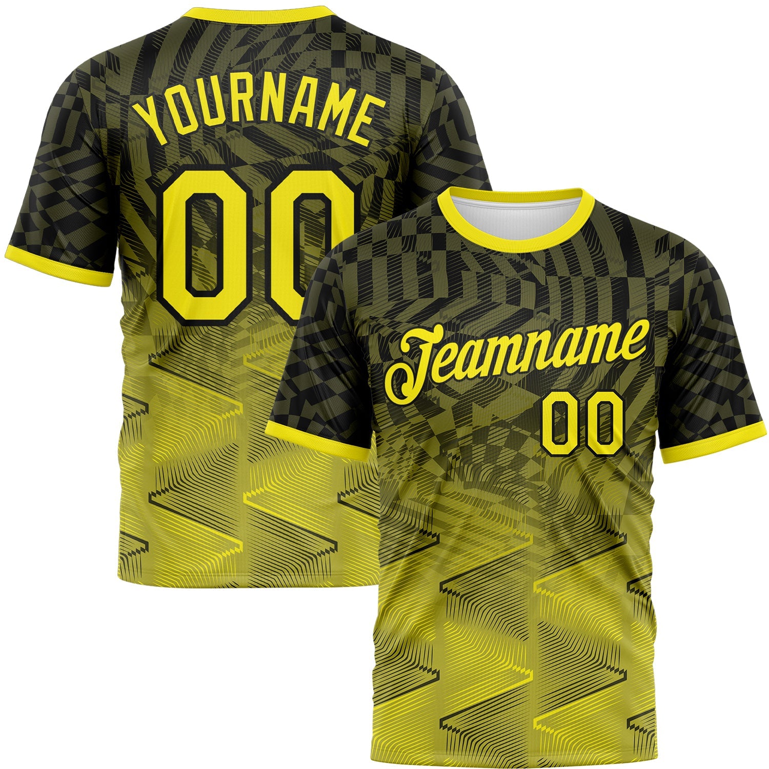 Custom Black-Light Yellow Gradient Geometric Sportswear Performance T-Shirt - Main View