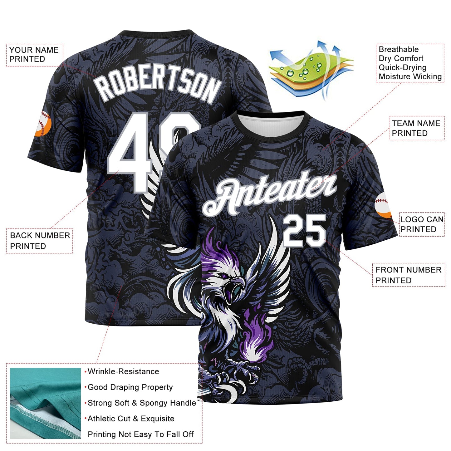 Custom Black White-Gray Animal Eagle Mascot Performance T-Shirt view 2