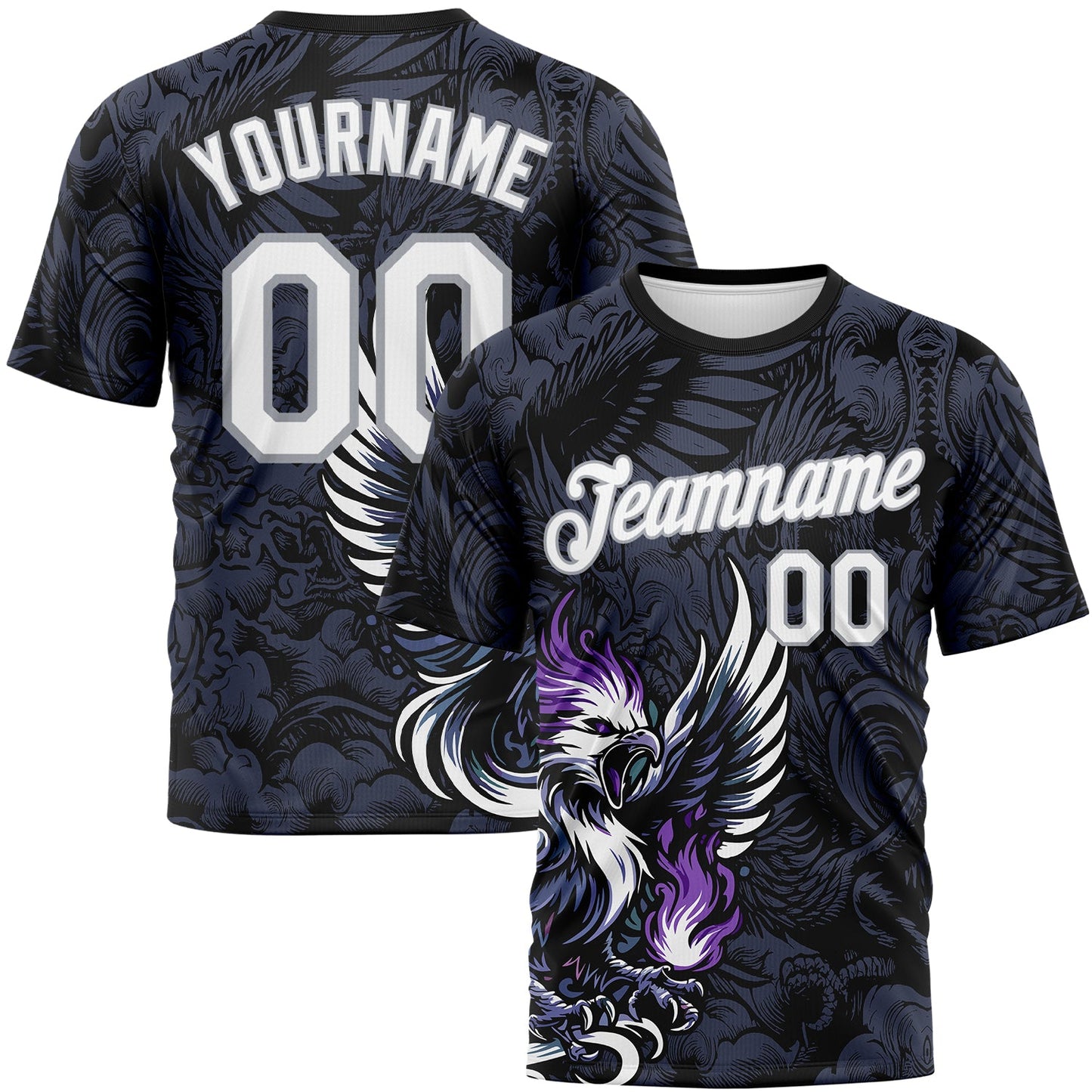 Custom Black White-Gray Animal Eagle Mascot Performance T-Shirt - Main View