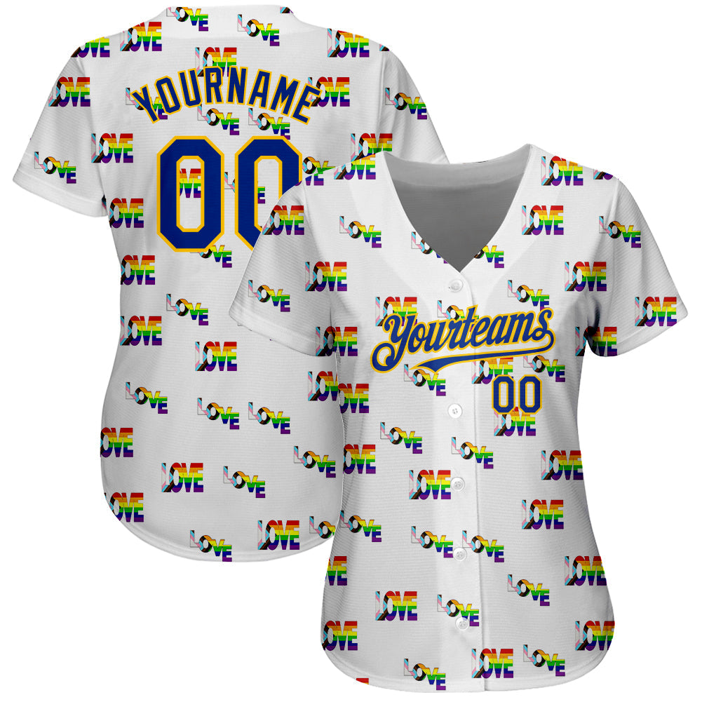Custom Rainbow For Pride Month Love Is Love LGBT 3D Authentic Baseball Jersey view 2