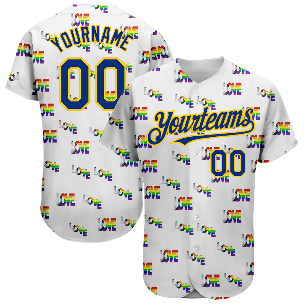 Custom Rainbow For Pride Month Love Is Love LGBT 3D Authentic Baseball Jersey - Main View