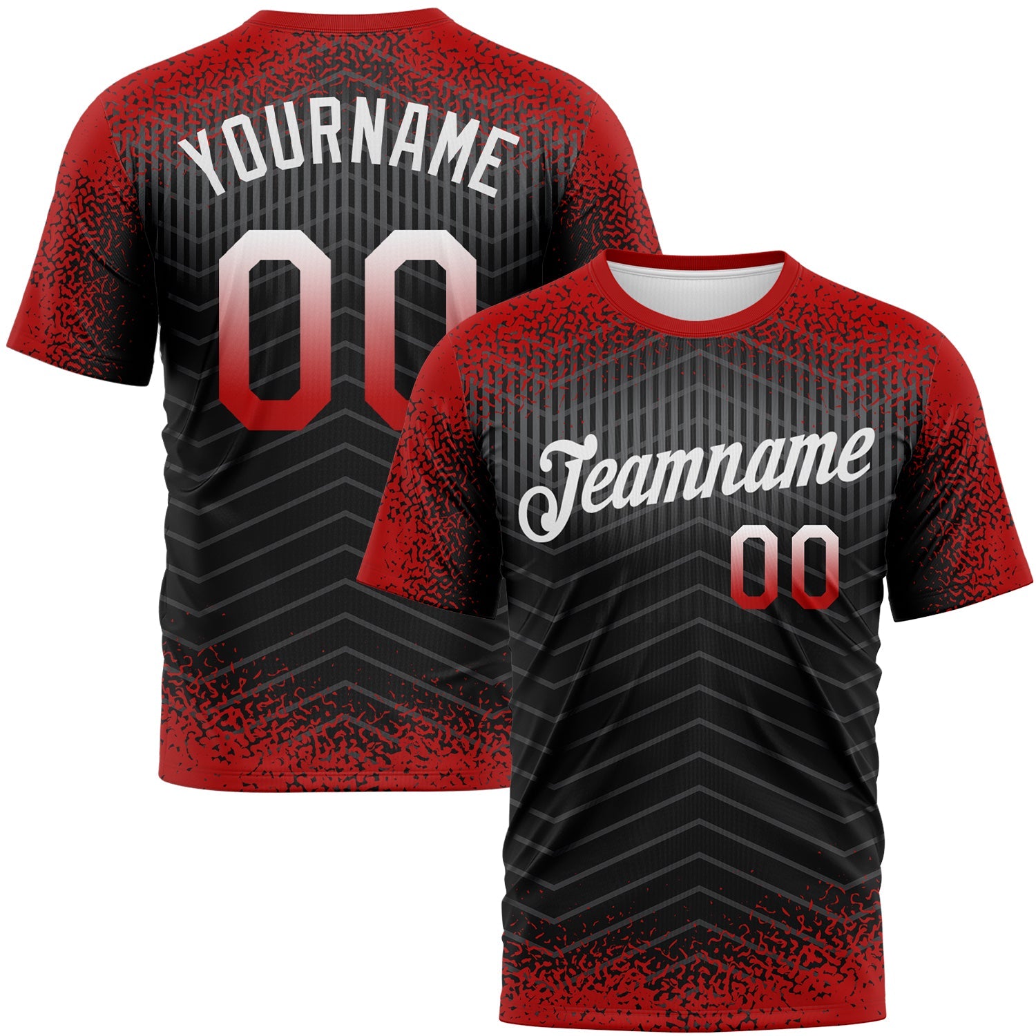 Custom Red Black Gray-White Gradient Speckle Geometric Sportswear Performance T-Shirt - Main View
