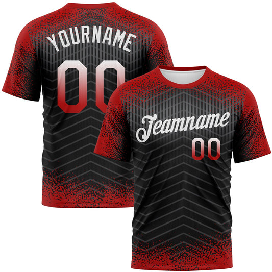 Custom Red Black Gray-White Gradient Speckle Geometric Sportswear Performance T-Shirt - Main View