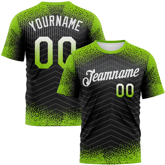 Custom Neon Green Black-White Gradient Speckle Geometric Sportswear Performance T-Shirt - Main View
