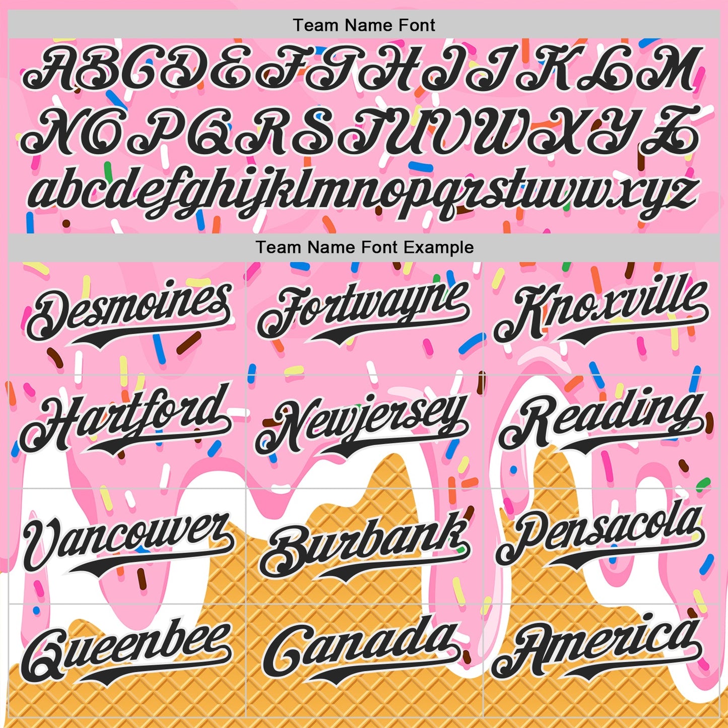 Custom Light Pink Black Yellow-White Foodie Food Dessert Melting Cream Waffle Grid Authentic Baseball Jersey view 4