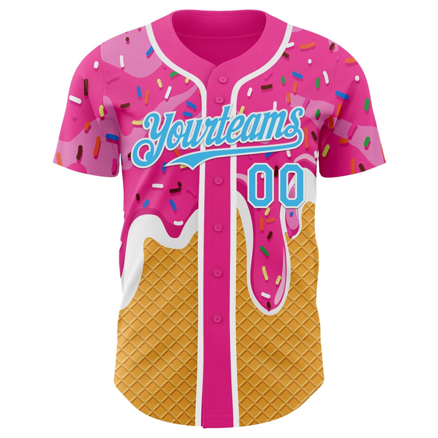 Custom Pink Sky Blue Yellow-White Foodie Food Dessert Melting Cream Waffle Grid Authentic Baseball Jersey view 2