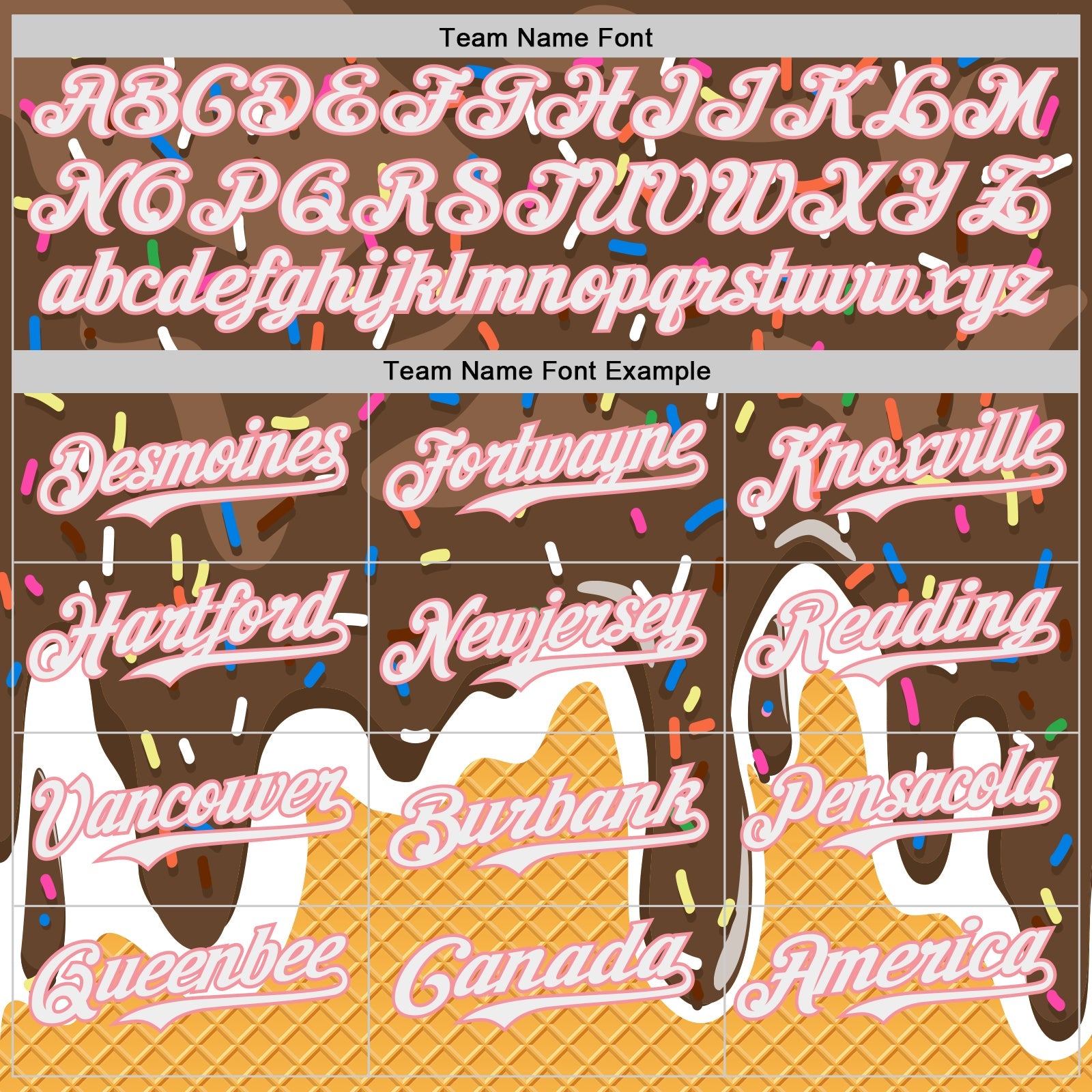 Custom Brown White Yellow-Medium Pink Foodie Food Dessert Melting Cream Waffle Grid Authentic Baseball Jersey view 4