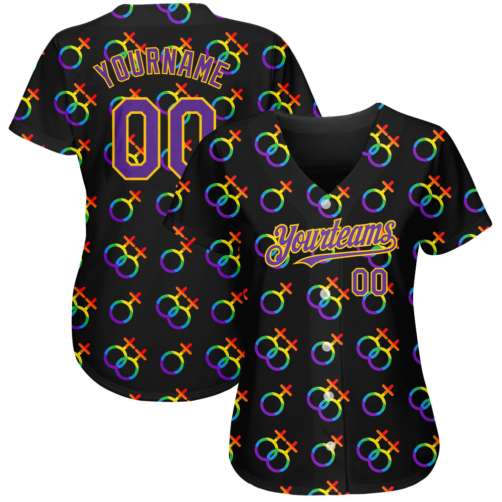 Custom Rainbow For Pride Month Love Is Love LGBT 3D Authentic Baseball Jersey view 2