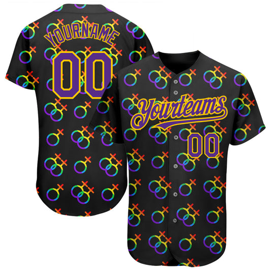 Custom Rainbow For Pride Month Love Is Love LGBT 3D Authentic Baseball Jersey - Main View