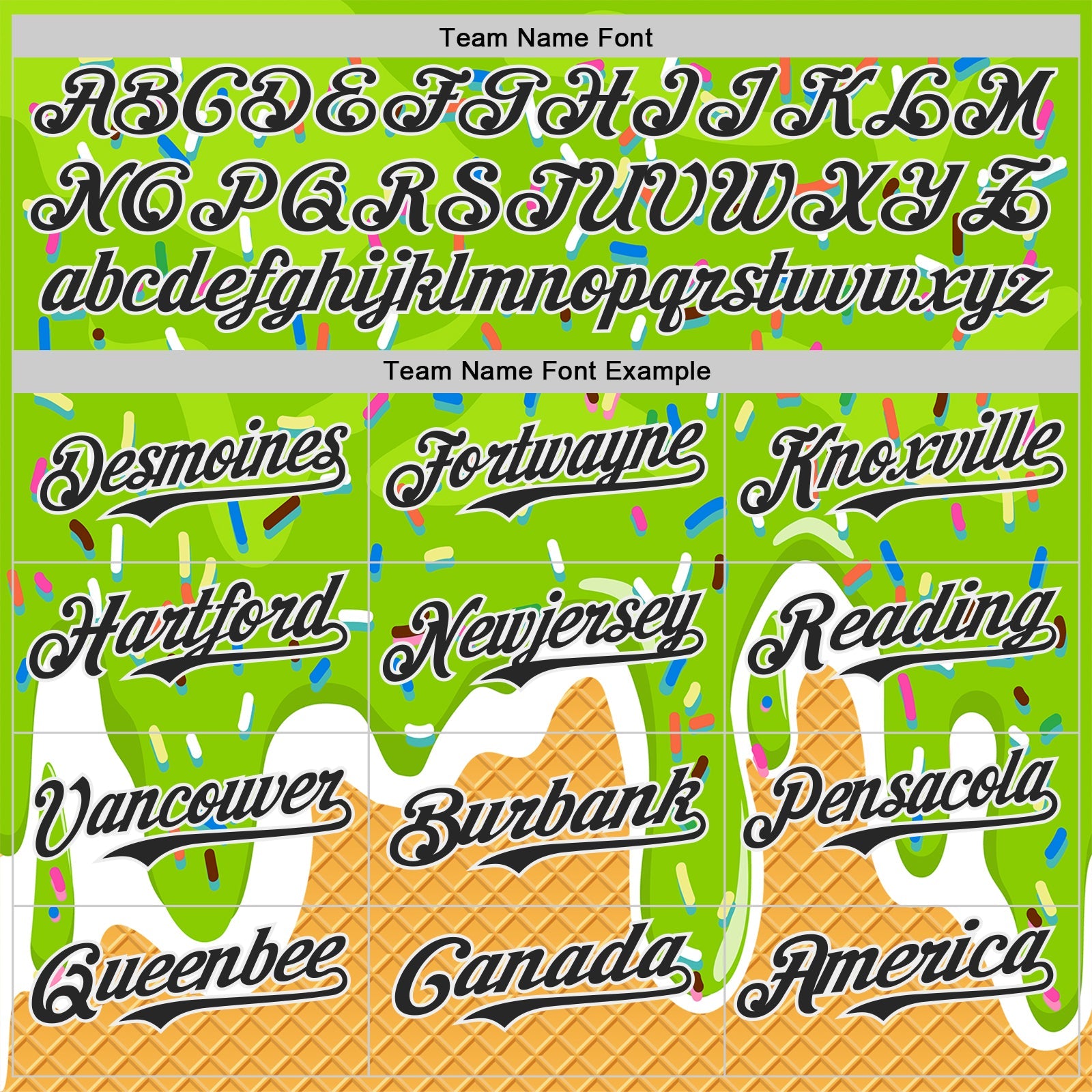 Custom Neon Green Black Yellow-White Foodie Food Dessert Melting Cream Waffle Grid Authentic Baseball Jersey view 4