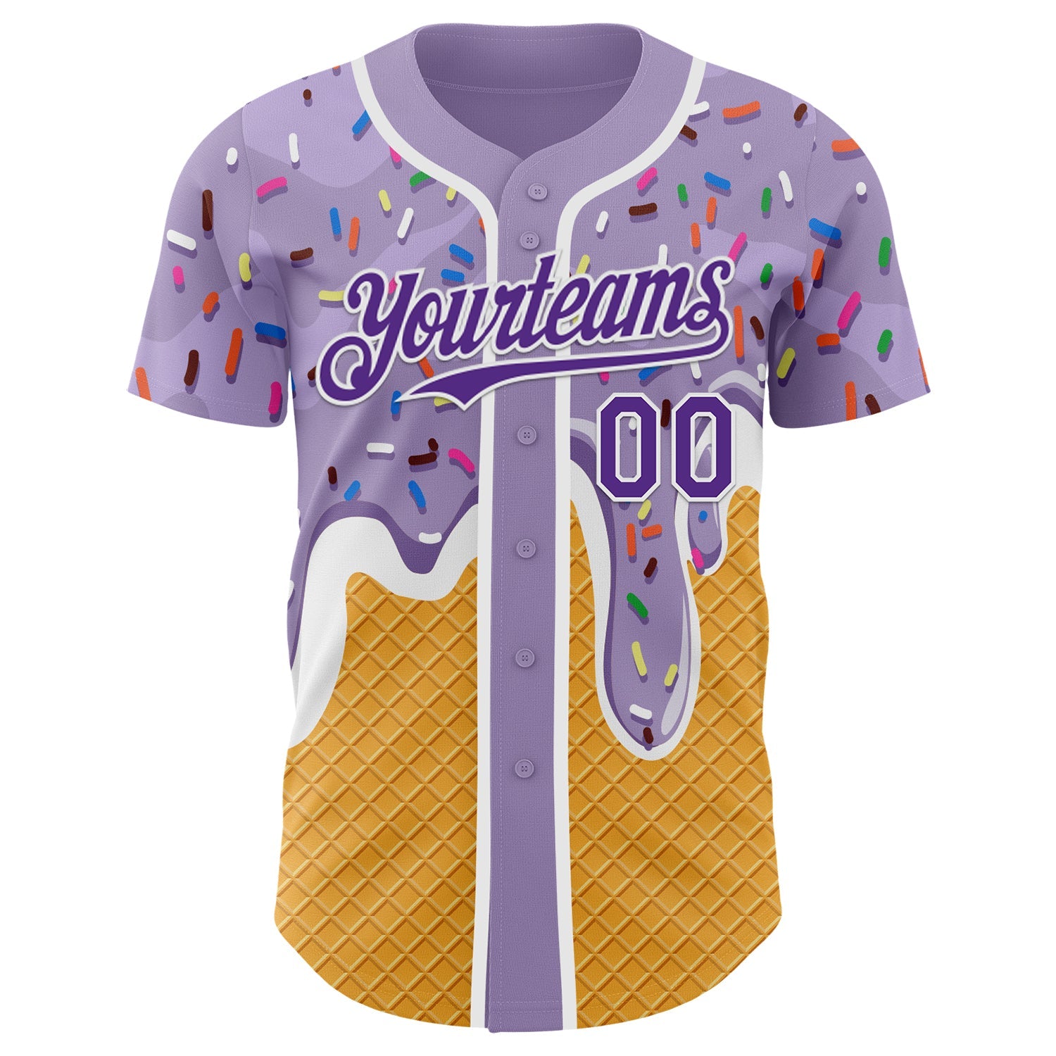 Custom Light Purple Purple Yellow-White Foodie Food Dessert Melting Cream Waffle Grid Authentic Baseball Jersey view 2