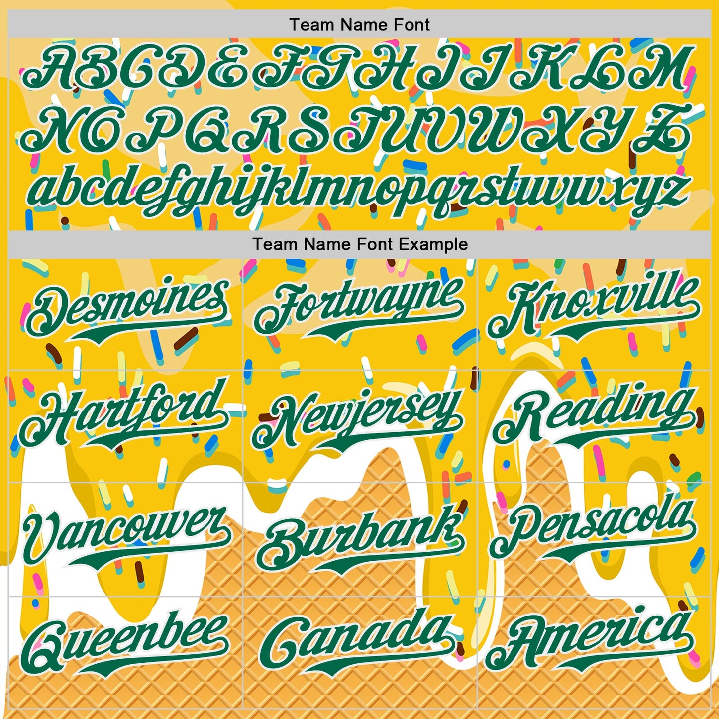 Custom Yellow Kelly Green-White Foodie Food Dessert Melting Cream Waffle Grid Authentic Baseball Jersey view 4