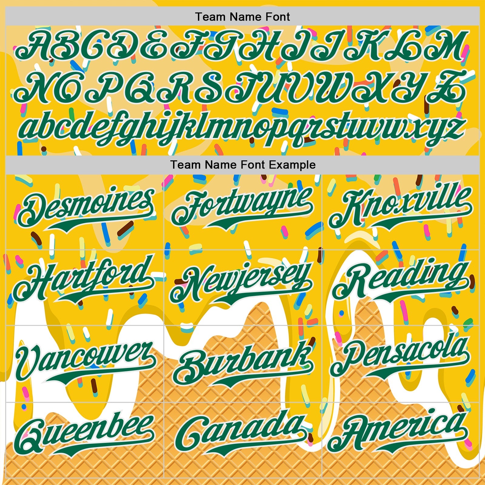 Custom Yellow Kelly Green-White Foodie Food Dessert Melting Cream Waffle Grid Authentic Baseball Jersey view 4