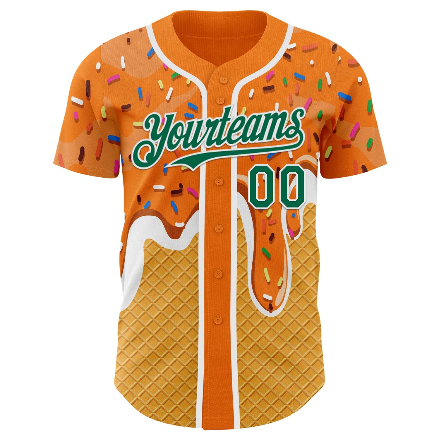 Custom Bay Orange Kelly Green Yellow-White Foodie Food Dessert Melting Cream Waffle Grid Authentic Baseball Jersey view 2