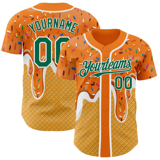 Custom Bay Orange Kelly Green Yellow-White Foodie Food Dessert Melting Cream Waffle Grid Authentic Baseball Jersey - Main View