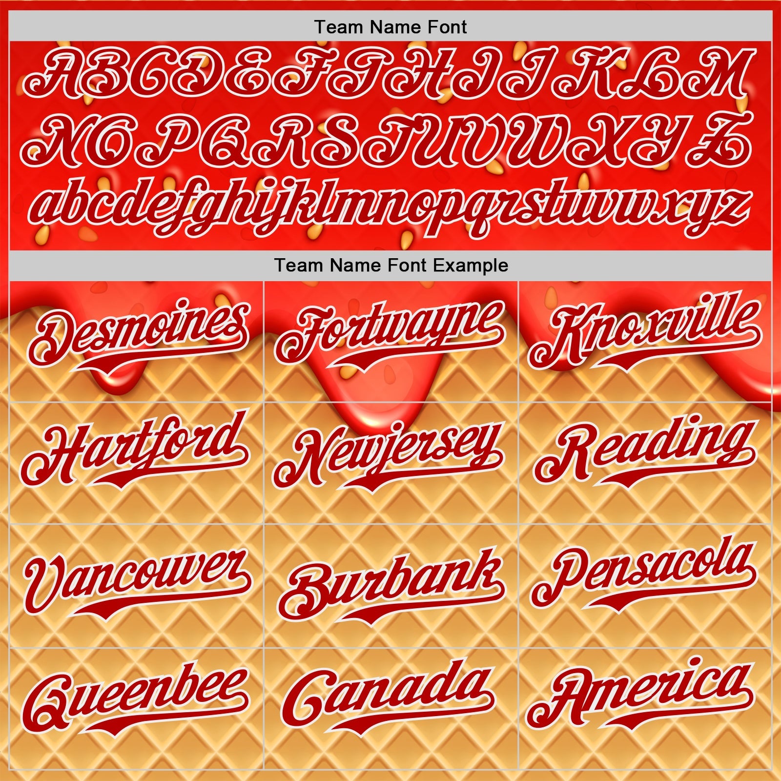 Custom Red Yellow-White Foodie Food Dessert Melting Cream Waffle Grid Authentic Baseball Jersey view 4