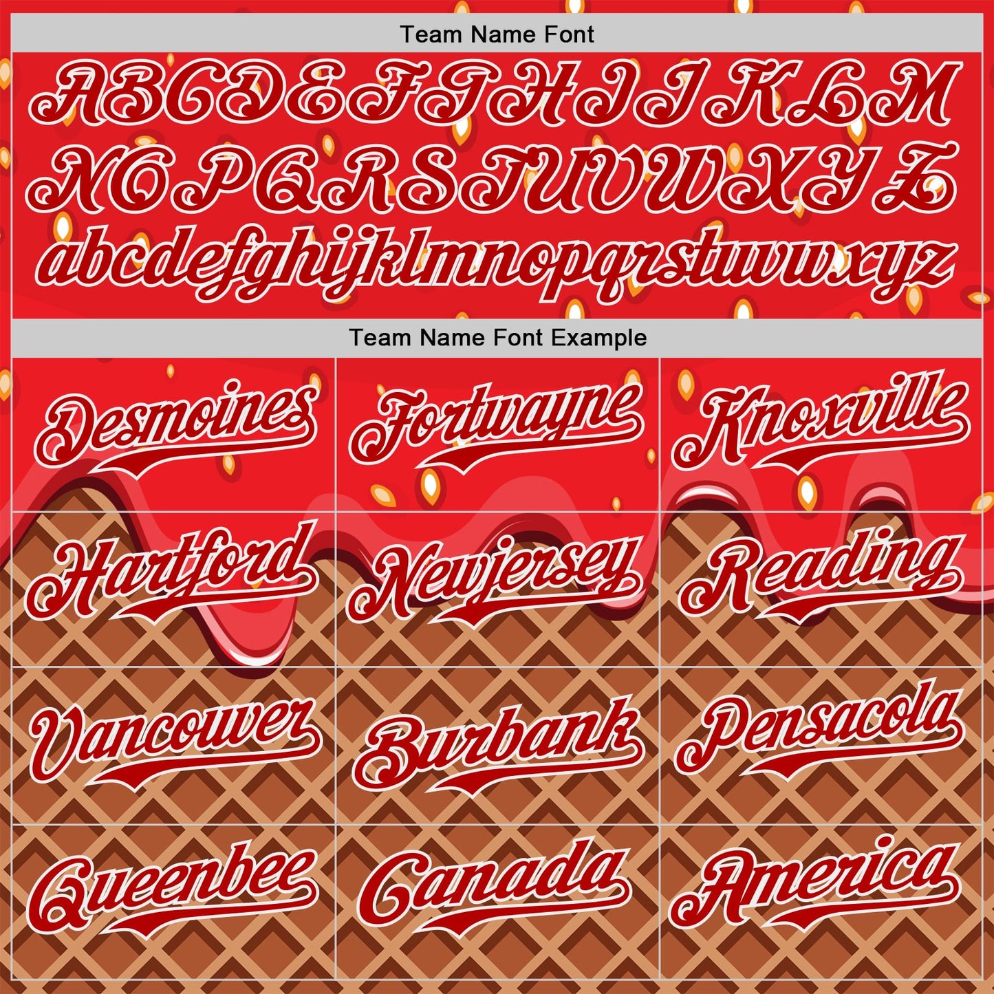 Custom Red Brown-White Foodie Food Dessert Melting Cream Waffle Grid Authentic Baseball Jersey view 4