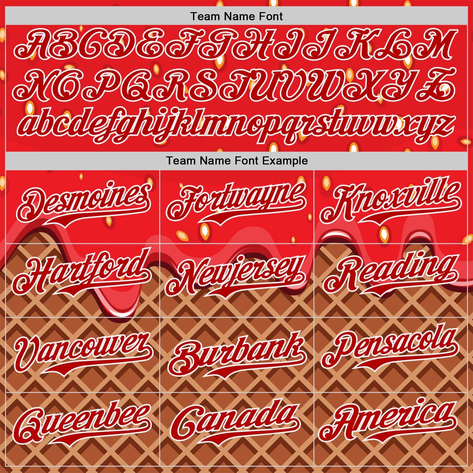 Custom Red Brown-White Foodie Food Dessert Melting Cream Waffle Grid Authentic Baseball Jersey view 4