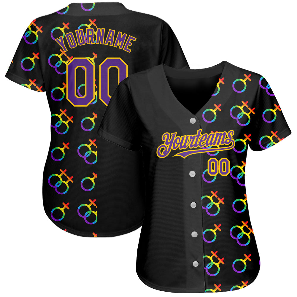 Custom Rainbow For Pride Month Love Is Love LGBT 3D Authentic Baseball Jersey view 2