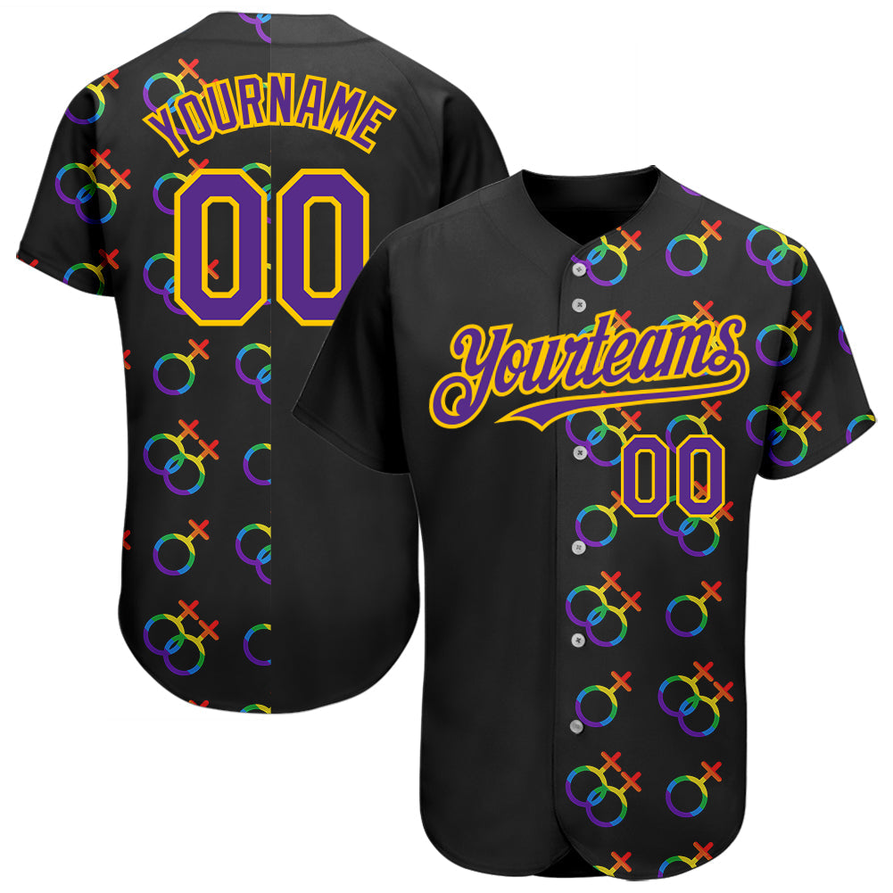 Custom Rainbow For Pride Month Love Is Love LGBT 3D Authentic Baseball Jersey - Main View