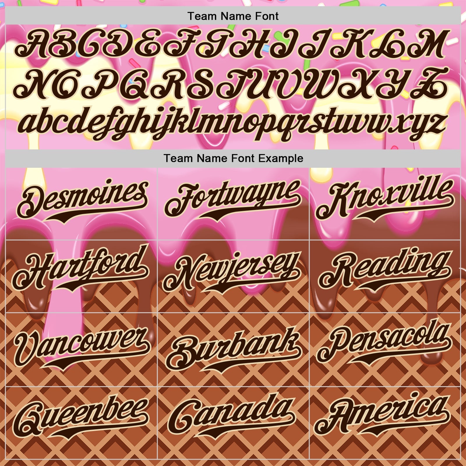 Custom Light Pink Brown-Cream Foodie Food Dessert Melting Cream Waffle Grid Authentic Baseball Jersey view 4