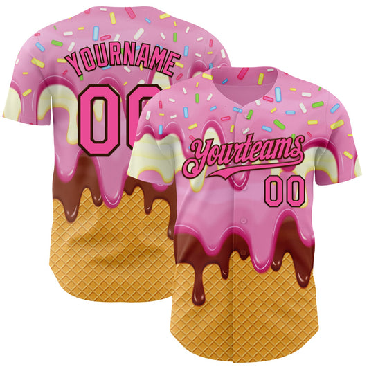 Custom Light Pink Pink Yellow-Brown Foodie Food Dessert Melting Cream Waffle Grid Authentic Baseball Jersey - Main View